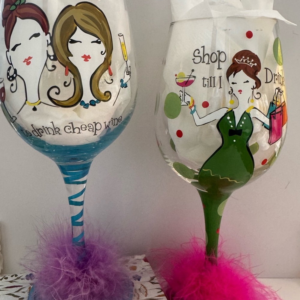 Pair of Whimsical Mango Moon Wine Glasses